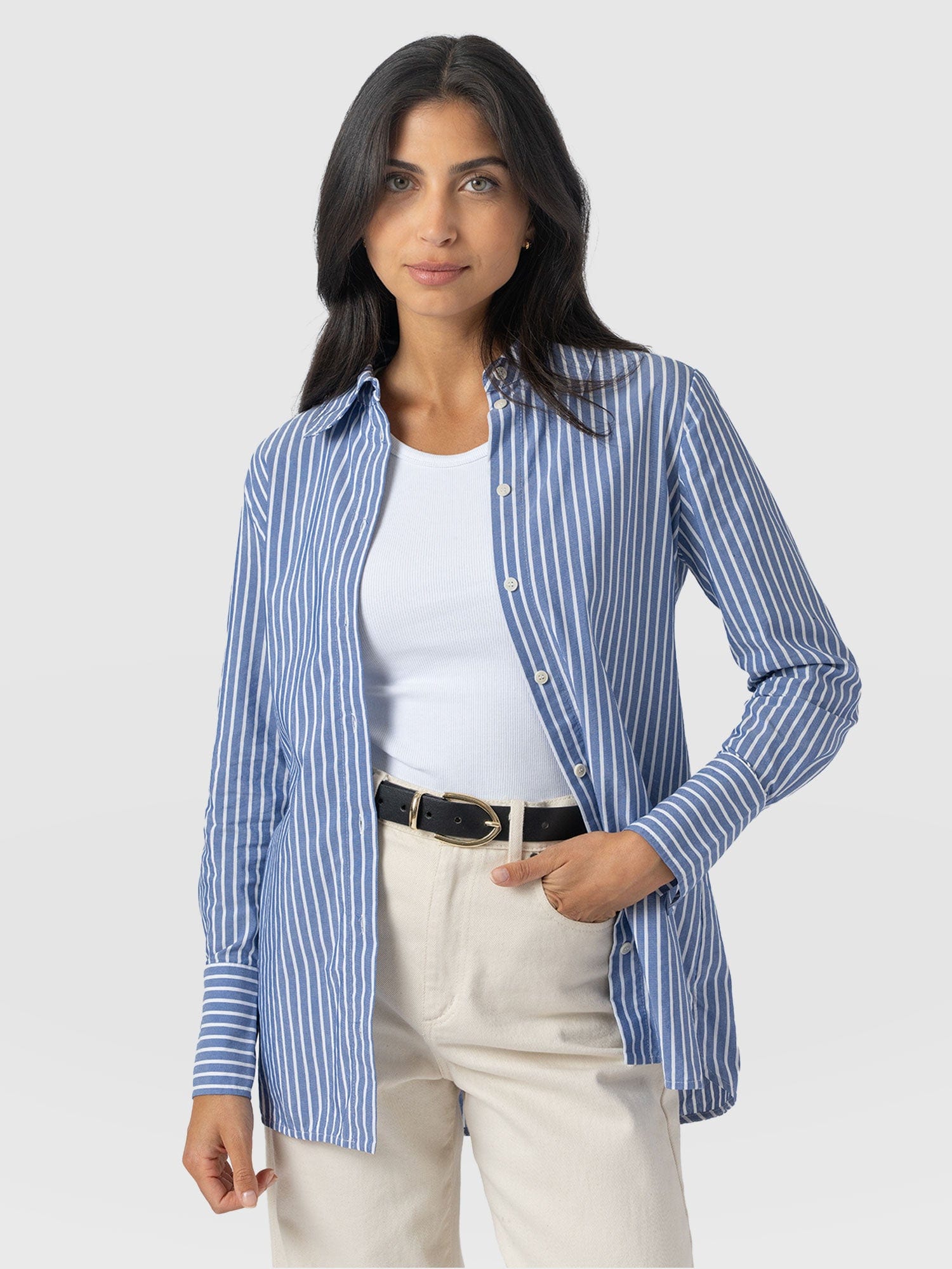 Raegan Tie Shirt - Blue Stripe - Women's Blouses | Saint + Sofia® USA